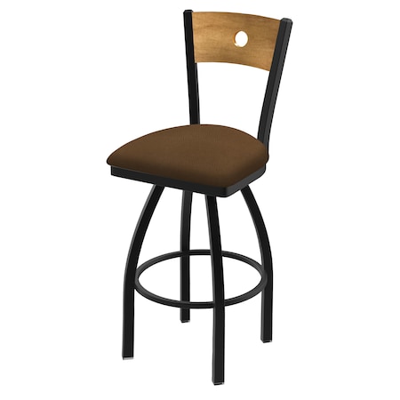 Holland Bar Stool Co 25" Swivel Counter Stool, Black Wrinkle, Med Back, Rein Thatch Seat 83025BWMedMplB026